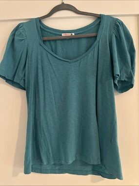 Sundry Teal V-Neck Puff Sleeve Top